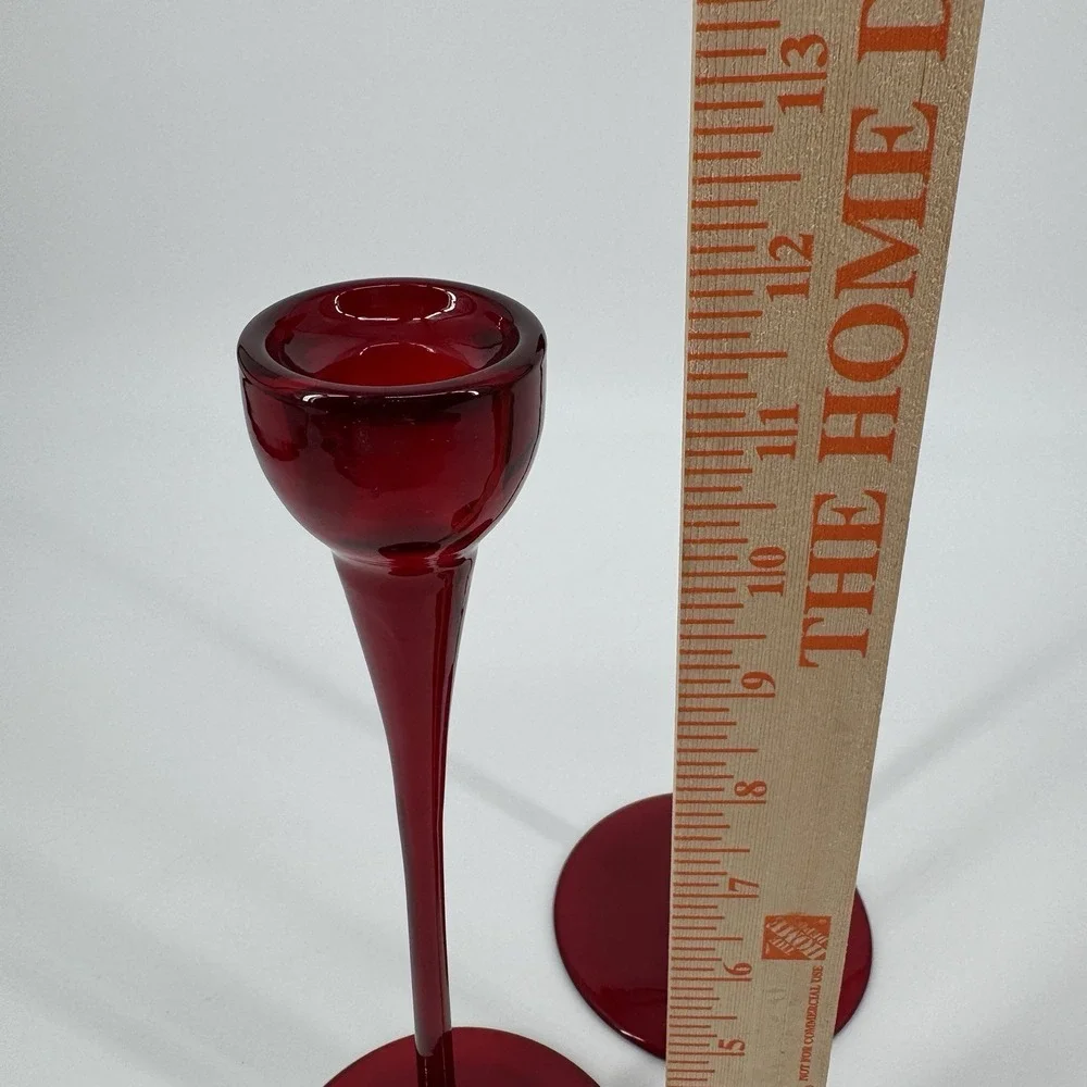 Vintage Ikea Blomster Candlestick Holders Ruby Red Glass 3 Taper Candle 90's